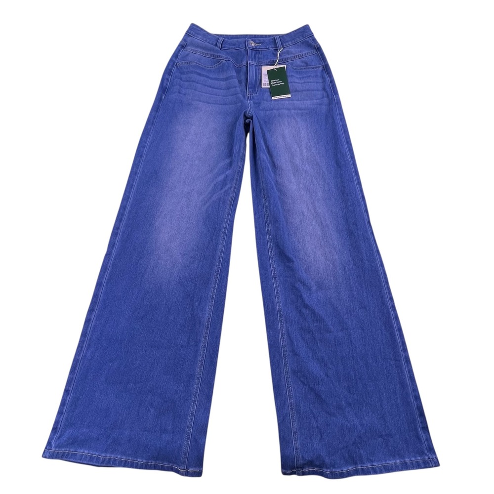Halara Flex Denim Wide Leg Pants Medium Wash Blue High Waisted Size M Regular